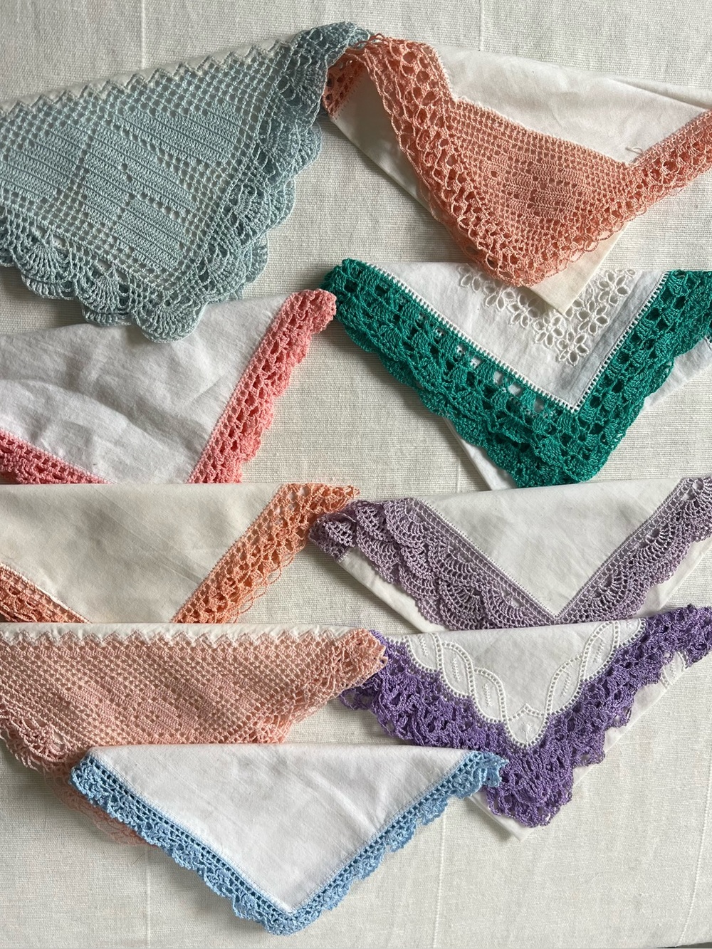 LOT OF  9 TRUE VINTAGE CROCHET EDGE HANDKERCHIEFS AND Estate Sale Soft